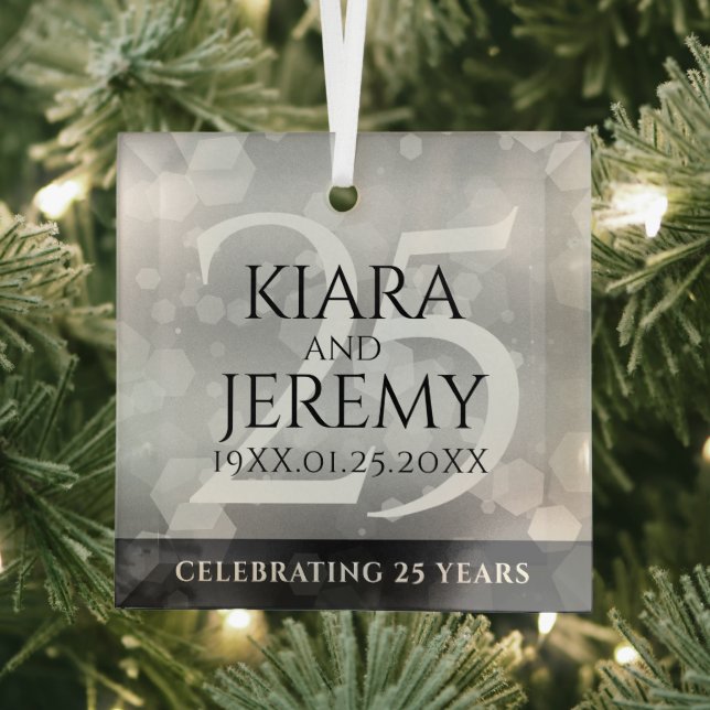 Ornement En Verre Élégant 25e anniversaire de Mariage d'argent (Insitu)