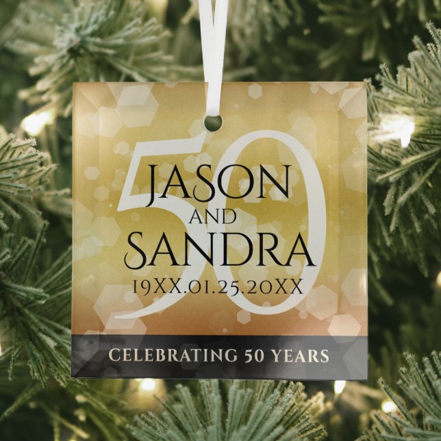 Ornement En Verre Élégant 50e anniversaire de Mariage d'or (Insitu)