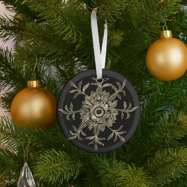 Ornement En Verre Elégant Black & Gold Crystal Christmas Hexagon (Créateur téléchargé)