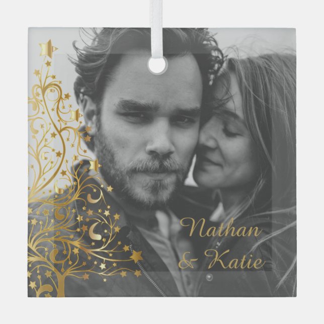 Ornement En Verre Élégant Couple de Noël Photo personnalisée (Recto)