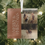 Ornement En Verre Élégant feuillage en terre cuite photo moderne min<br><div class="desc">Elégant multi photo moderne minimaliste terre cuite aquarelle typographie botanique Joyeux décor de Noël.</div>
