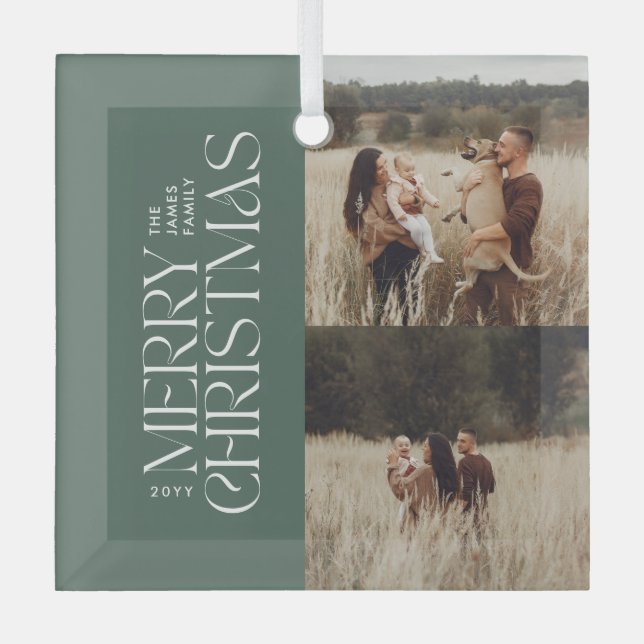 Ornement En Verre Élégant feuillage vert moderne photo minimale (Recto)