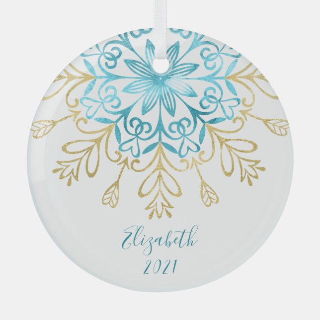 Ornement En Verre Élégant Gold Snowflake Friendship Nom Monogrammé (Recto)