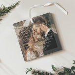 Ornement En Verre Élégant minimal Mariage Vow script Couple Photo<br><div class="desc">L'amour est dans l'air et dans chaque détail de votre journée spéciale! Capturez l'essence de vos promesses sincères avec notre ornement de voeux mariages personnalisés, avec votre photo personnalisée! Laissez votre histoire d'amour briller et créer un souvenir intemporel qui réchauffera votre coeur chaque saison de vacances. Dites "Je le fais"...</div>