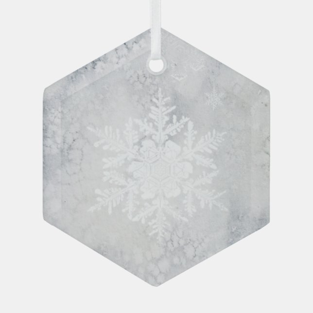 Ornement En Verre Élégant Noël de flocon de neige (Recto)