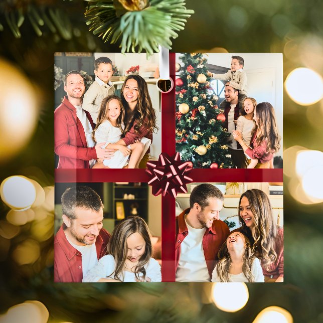 Ornement En Verre Elegant Personalized Four Photo Collage Gift Trend (Créateur téléchargé)