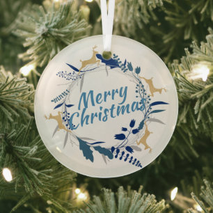 Ornement En Verre Élégante couronne de rennes d'or fleurie couronne 