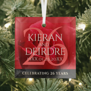 Ornement En Verre Élégante fête du 26e anniversaire du Mariage Rose