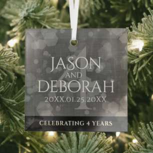 Ornement En Verre Élégante fête du 4e anniversaire du Mariage de lin