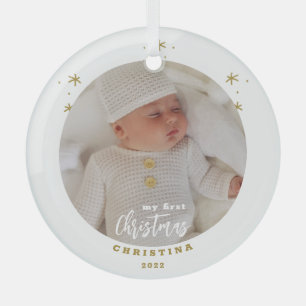 Ornement En Verre Élégante photo de mon premier bébé de Noël