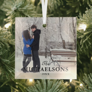 Ornement En Verre Élégante photo minimaliste moderne de Noël Couple