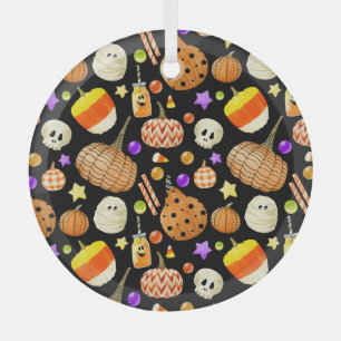Ornement En Verre Éléments d'Halloween : citrouilles, crâne, motif m