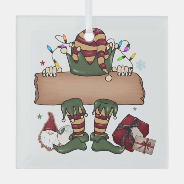 Ornement En Verre Elfe de Noël personnalisé (Recto)