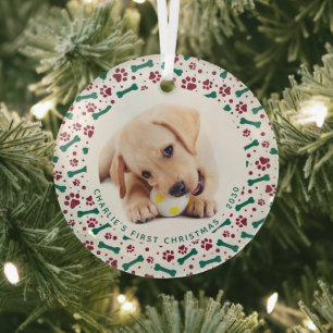 Ornement En Verre Empreintes de pattes photos de chien de compagnie 