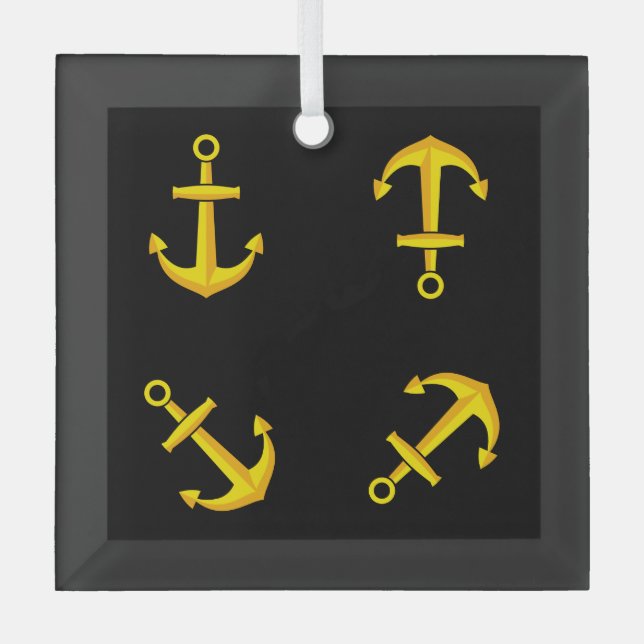 Ornement En Verre Ensemble d'Ancres en bateau doré (Recto)