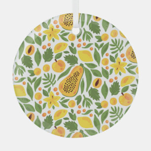 Ornement En Verre Ensemble de fruits exotiques : papaye, citron, man