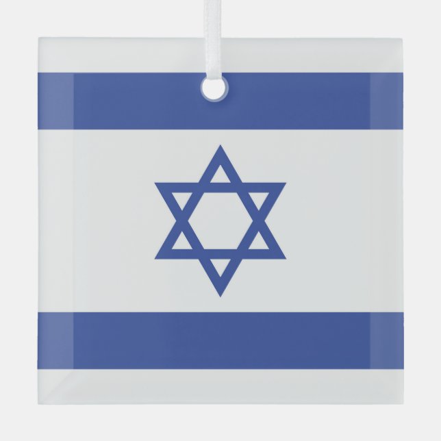 Ornement En Verre Etat d'Israël Drapeau, Étoile de David Juifs (Recto)