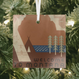 Ornement En Verre État du Montana : Tribus indiennes, Montagnes, Pra