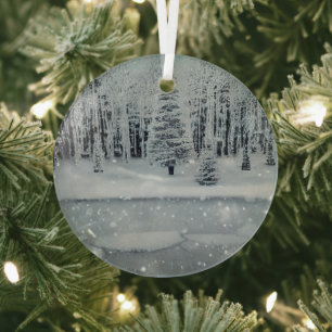 Ornement En Verre Ethéal 3D Look Hiver Scène Verre Ornement