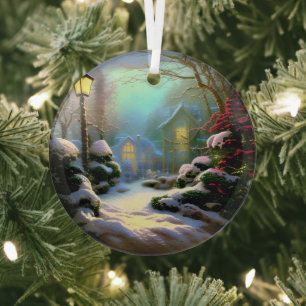 Ornement En Verre Ethereal 3D Look Hiver Scène Kinkade Inspiré