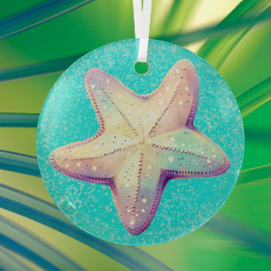 Ornement En Verre Étoile de mer tropicale colorée de Noël