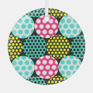 Ornement En Verre Étoiles et cercles, motif pop multicolore.