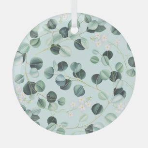 Ornement En Verre Eucalyptus Bliss : Motif d'aquarelle turquoise.