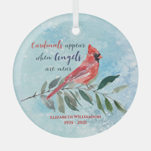 Ornement En Verre Eucalyptus Cardinals Aquarelle Mémorial de Noël