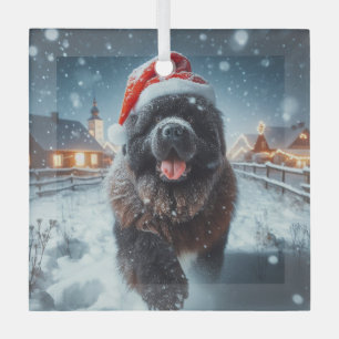 Ornement En Verre Exécution de Père Noël Newfie