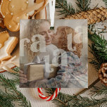Ornement En Verre Fa La La Overlay Typographie Photo Noël<br><div class="desc">Décorez votre maison de cette période de fêtes avec cet ornement moderne en verre de Noël. Design présente le texte Fa La La dans une typographie transparente,  superposant une photographie de votre choix. Ajoutez simplement le nom de famille et l'alto !</div>