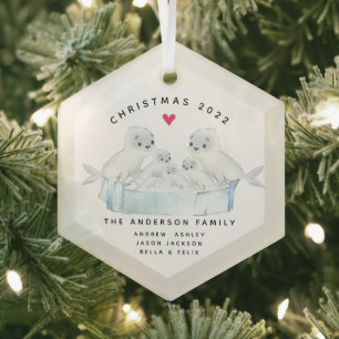 Ornement En Verre Famille de six phoques de Noël