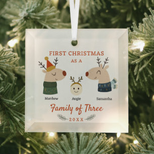 Ornement En Verre Famille Reindeer des trois premiers Noël