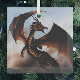 Ornement En Verre Fantaisie de dragon ambre ardent