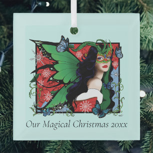 Ornement En Verre Fantaisie de masque verte vibrante pour Noël Fée