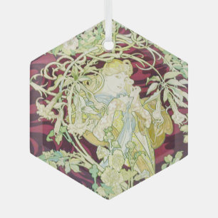 Ornement En Verre Femme à marguerite - Mucha textile panel repro