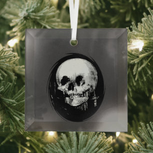 Ornement En Verre Femme avec reflet de crâne d'Halloween dans le mir