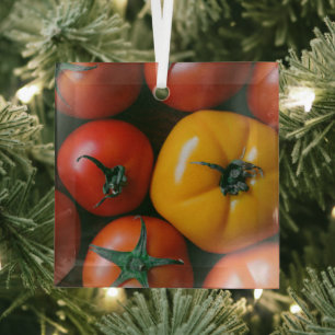 Ornement En Verre Fermes Tomates rouges et jaunes brillantes