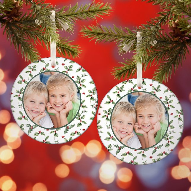 Ornement En Verre Fête de Noël Photo personnalisée Aquarelle Florale (Créateur téléchargé)