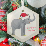 Ornement En Verre Fête des éléphants blancs pour Noël personnalisé<br><div class="desc">Les mignons animaux de vacances sont ma partie préférée de Noël. Un bel éléphant portant un chapeau de Père Noël rouge et qui a l'air heureux. Ça me remplit d'esprit de Noël.</div>