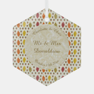 Ornement En Verre Feuilles de chêne et Acorns Automne Mariage d'auto