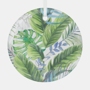 Ornement En Verre Feuilles de palmier d'aquarelle, arrière - plan ex