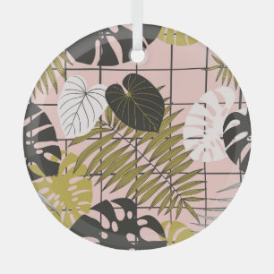 Ornement En Verre Feuilles de palmiers tropicaux, été élégant.