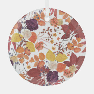Ornement En Verre Feuilles et Roses de l'automne