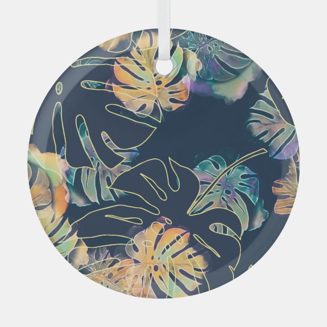 Ornement En Verre Feuilles exotiques peints à la main : motif sans c (Recto)