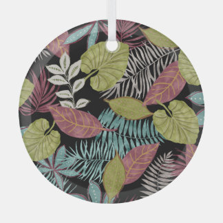 Ornement En Verre Feuilles sombres tropicaux : Motif textile