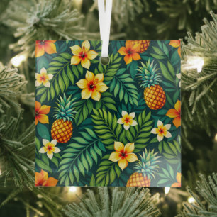Ornement En Verre Feuilles tropicales et motif ananas