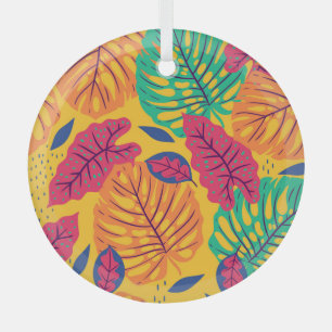 Ornement En Verre Feuilles tropicaux : arrière - plan jaune vintage 
