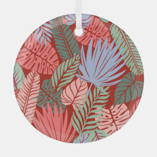 Ornement En Verre Feuilles Tropicaux Doodle : Tiré À La Main Noire