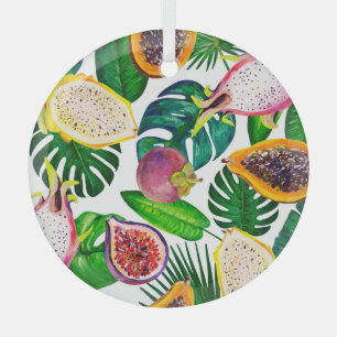 Ornement En Verre Feuilles tropicaux, fruits, gouache sans couture m