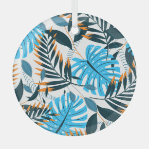 Ornement En Verre Feuilles tropicaux Motif blanc brillant